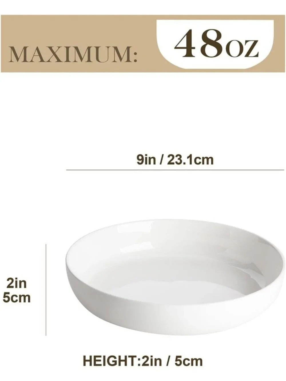 Set of 4 White Ceramic Pasta Bowls - 48 Oz, Microwave & Dishwasher Safe